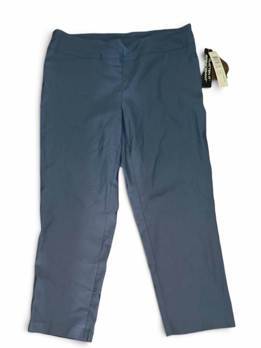 FLATTEN IT Women's Blue Solid Flat Front Cotton Knit Dress Pants Plus 18W Rayon